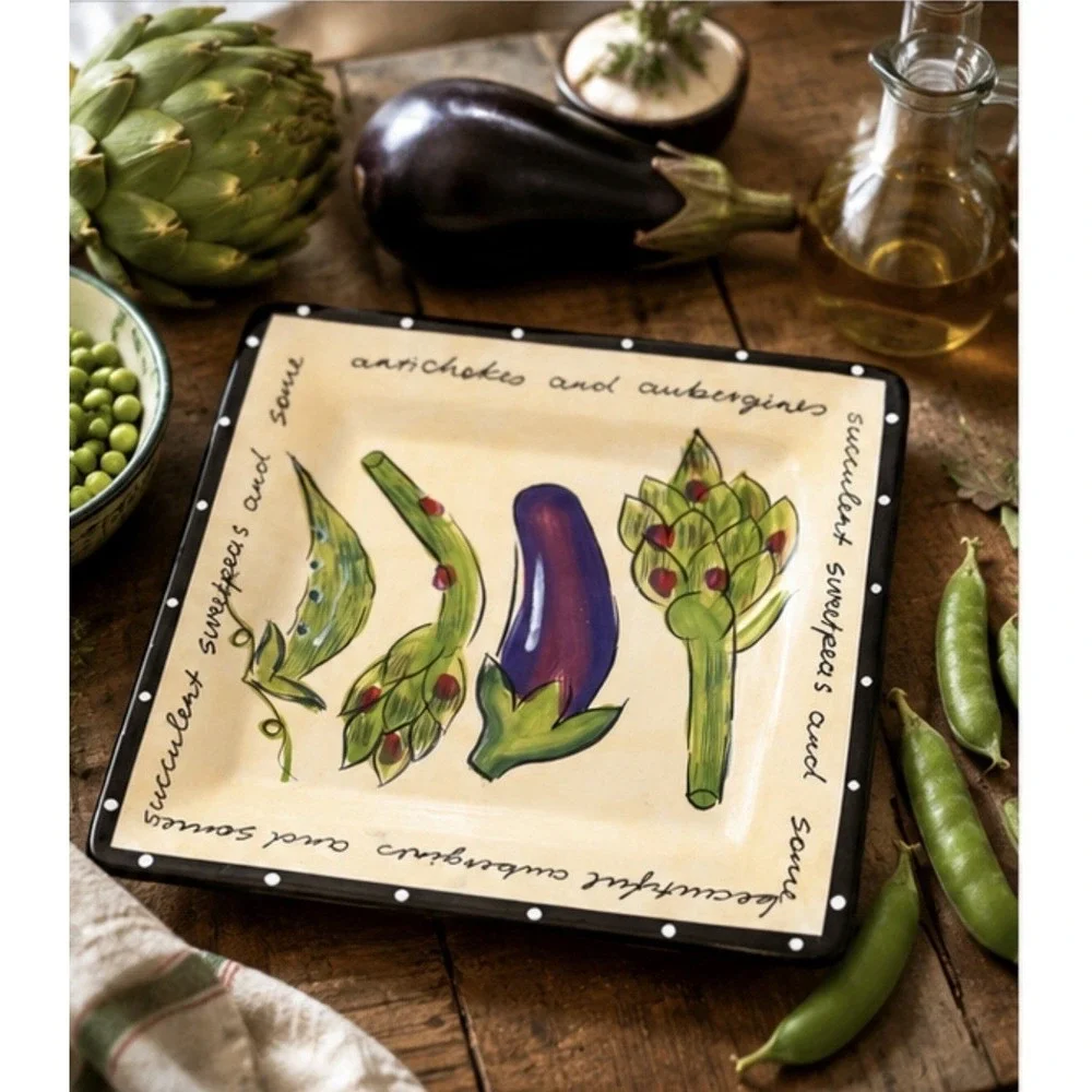 Living Art Al Dente Hand Painted Vegetable Salad Plate 8.5